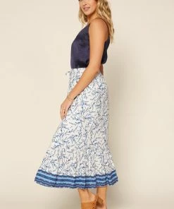 SKIES ARE BLUE Clothing Navy Botanical Midi Skirt