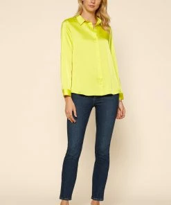 SKIES ARE BLUE Clothing Satin Button Down Shirt 10 SKIES ARE BLUE Clothing Satin Button Down Shirt