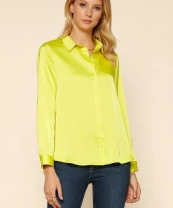 SKIES ARE BLUE Clothing Satin Button Down Shirt