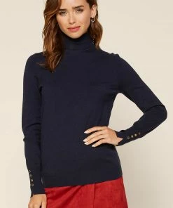 SKIES ARE BLUE Turtleneck Button Sleeve Top