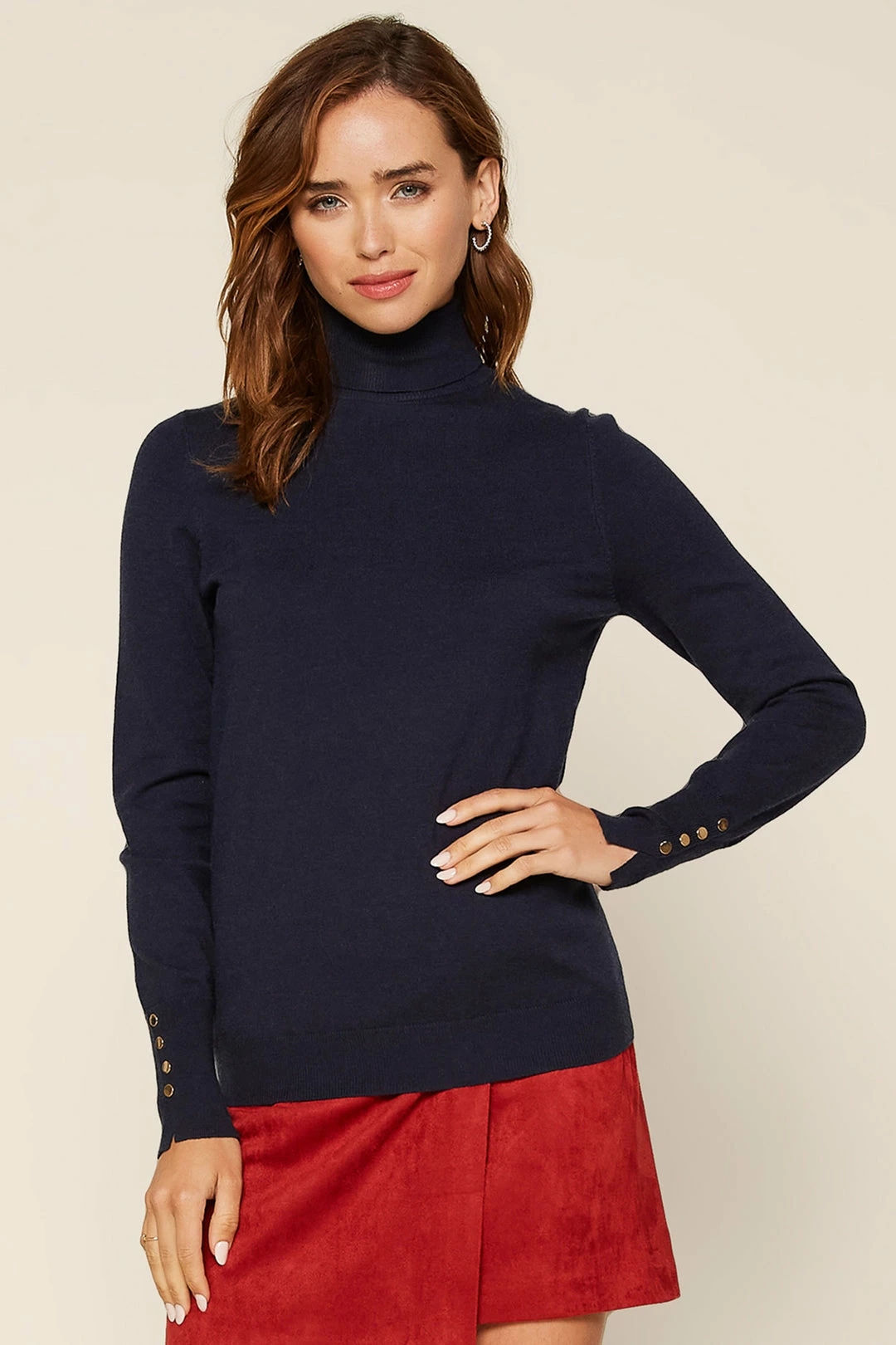 SKIES ARE BLUE Turtleneck Button Sleeve Top 3 SKIES ARE BLUE Turtleneck Button Sleeve Top