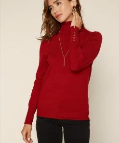 SKIES ARE BLUE Clothing Turtleneck Button Sleeve Top