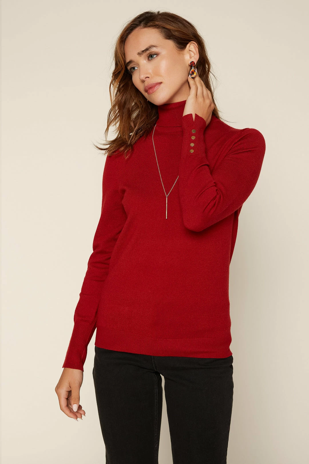 SKIES ARE BLUE Clothing Turtleneck Button Sleeve Top 3 SKIES ARE BLUE Clothing Turtleneck Button Sleeve Top