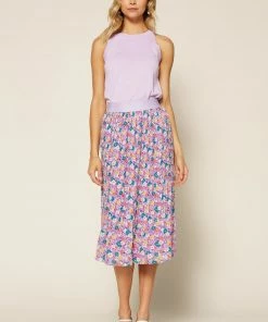 SKIES ARE BLUE Floral Pleated Midi Skirt