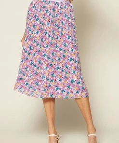 SKIES ARE BLUE Floral Pleated Midi Skirt