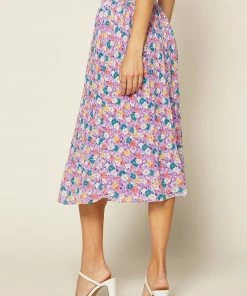 SKIES ARE BLUE Floral Pleated Midi Skirt