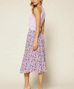 SKIES ARE BLUE Floral Pleated Midi Skirt