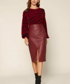 SKIES ARE BLUE Carissa Vegan Leather Midi Skirt Clothing