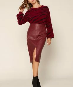 SKIES ARE BLUE Carissa Vegan Leather Midi Skirt Clothing