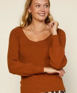 SKIES ARE BLUE Raglan Sleeve Ribbed Sweater