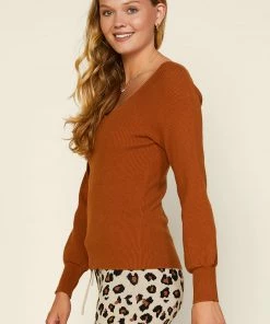 SKIES ARE BLUE Raglan Sleeve Ribbed Sweater