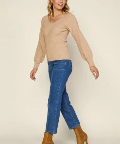 SKIES ARE BLUE Raglan Sleeve Ribbed Sweater