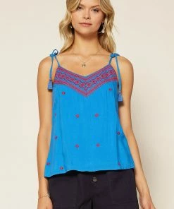 SKIES ARE BLUE Embroidered Tie Strap Cami Clothing