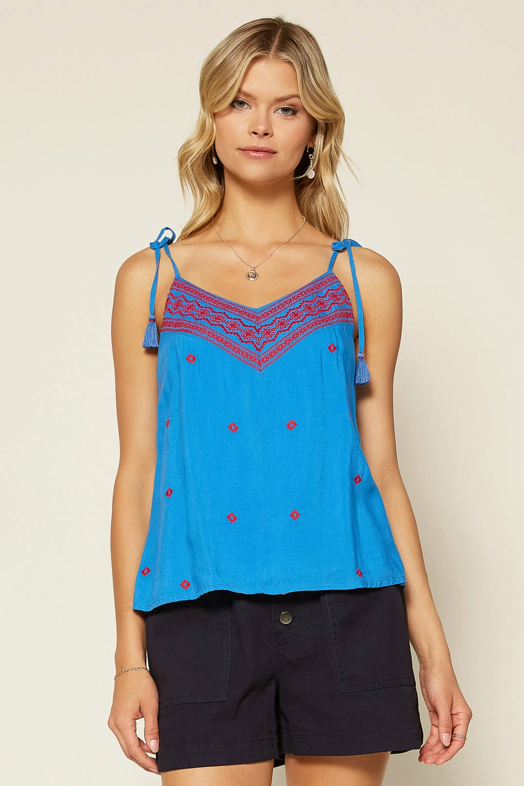 SKIES ARE BLUE Embroidered Tie Strap Cami Clothing 3 SKIES ARE BLUE Embroidered Tie Strap Cami Clothing