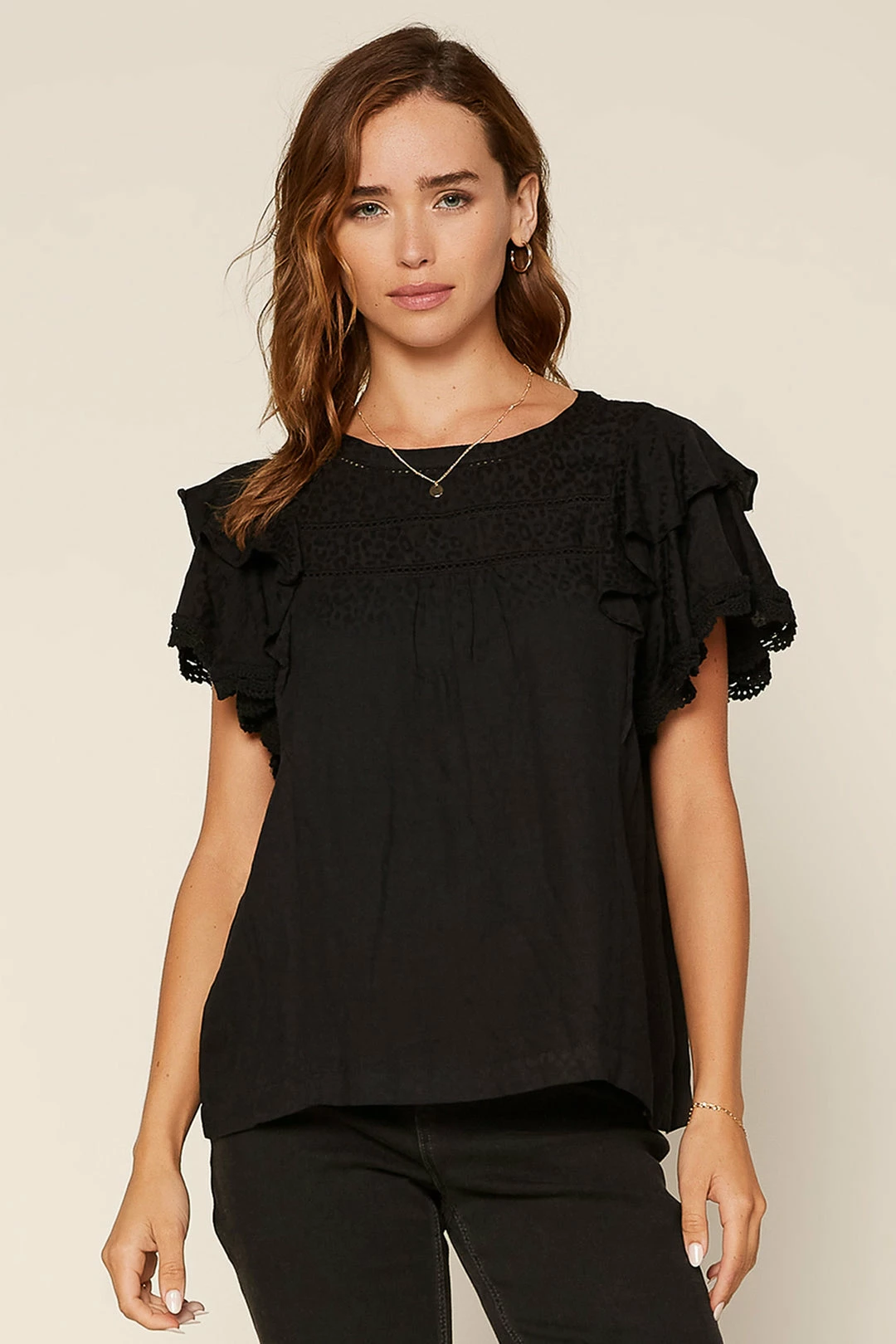 SKIES ARE BLUE Lace Trim Ruffled Top 3 SKIES ARE BLUE Lace Trim Ruffled Top