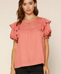 SKIES ARE BLUE Clothing Lace Trim Ruffled Top
