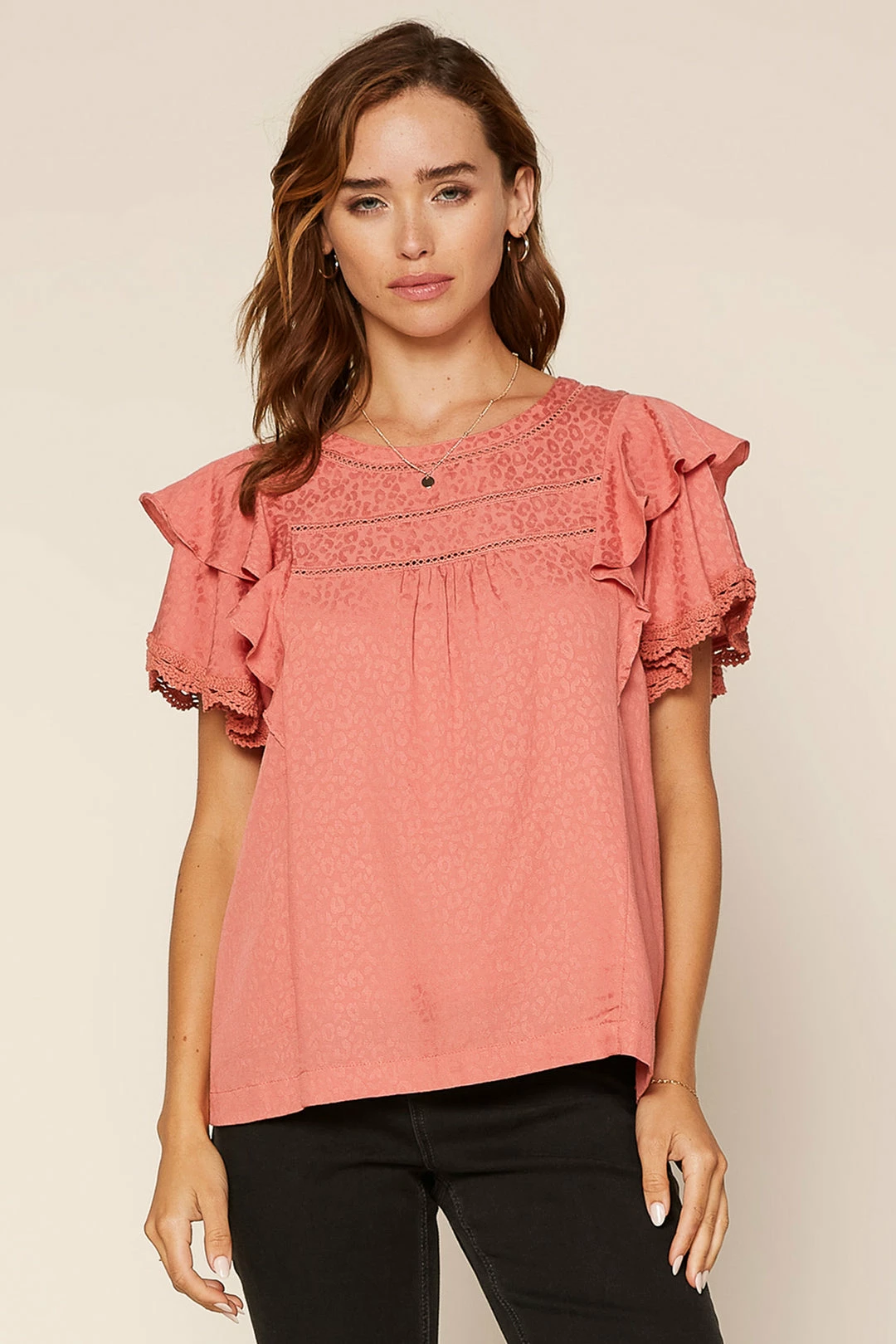 SKIES ARE BLUE Clothing Lace Trim Ruffled Top 3 SKIES ARE BLUE Clothing Lace Trim Ruffled Top