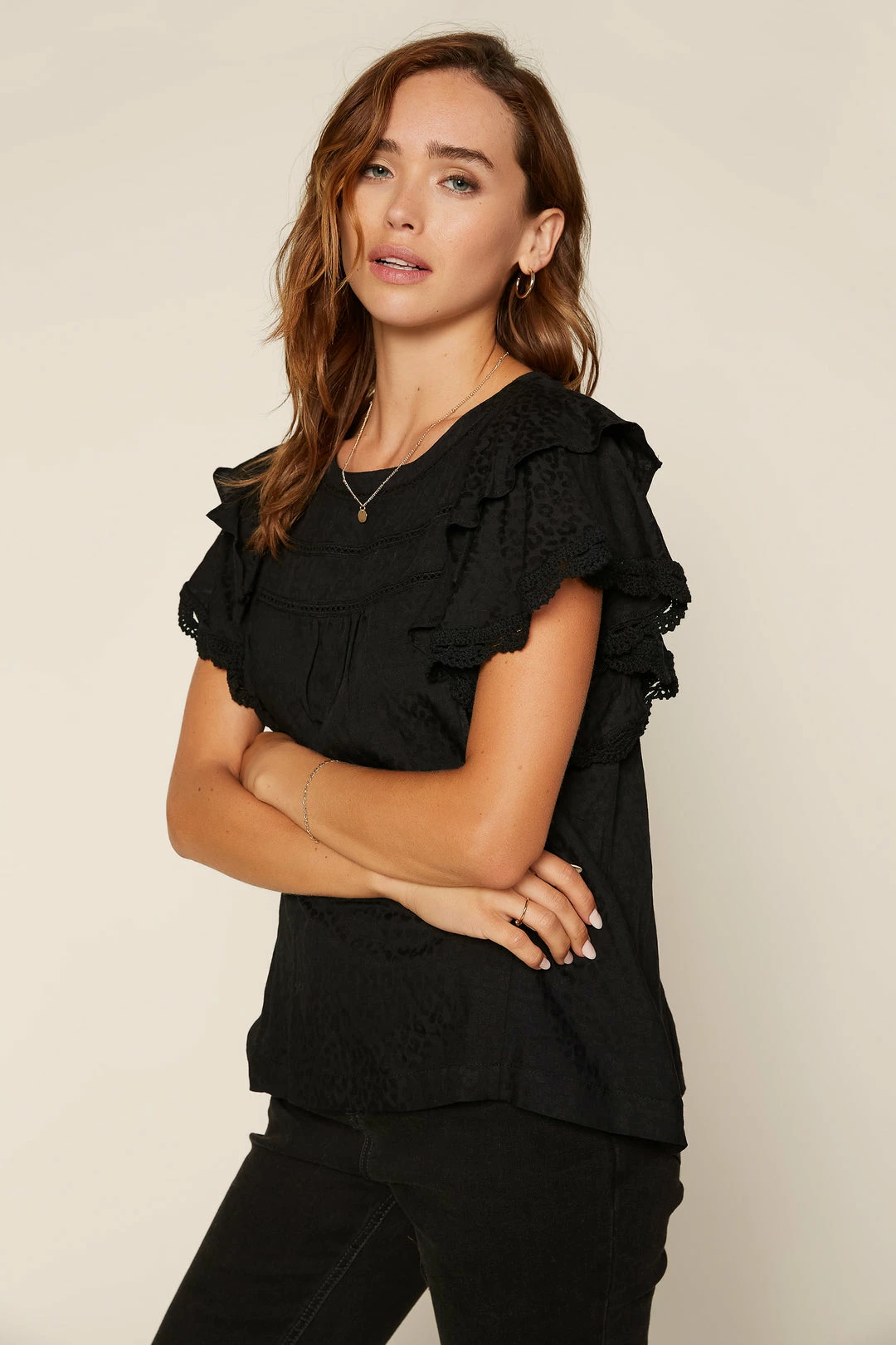 SKIES ARE BLUE Lace Trim Ruffled Top 4 SKIES ARE BLUE Lace Trim Ruffled Top