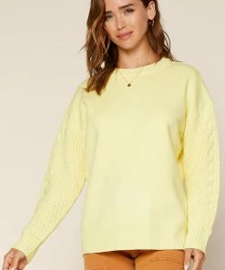 SKIES ARE BLUE Cable Knit Sleeve Sweater Clothing