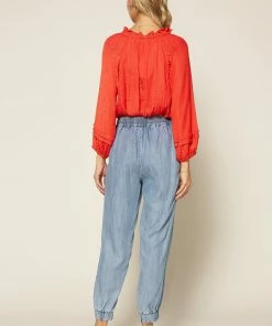 SKIES ARE BLUE Jacquard Pleated Blouse Clothing