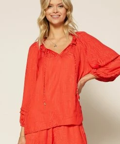 SKIES ARE BLUE Jacquard Pleated Blouse Clothing