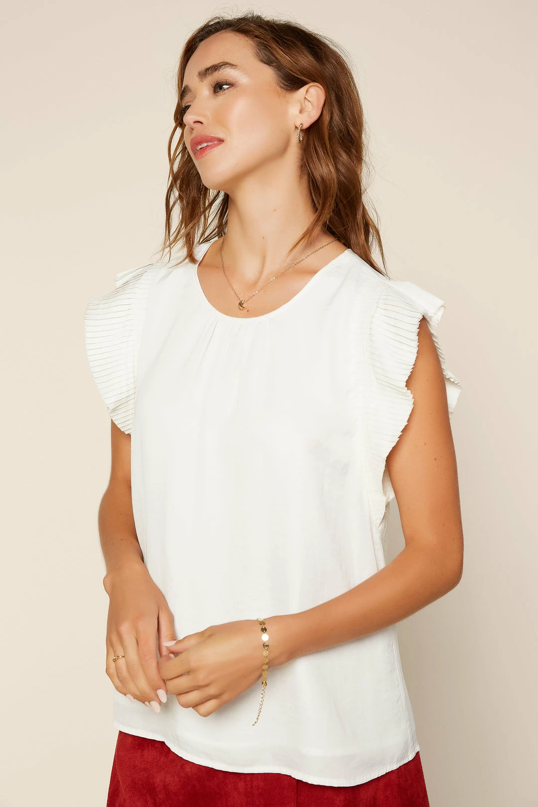 SKIES ARE BLUE Clothing Pleated Short Sleeve Top 3 SKIES ARE BLUE Clothing Pleated Short Sleeve Top