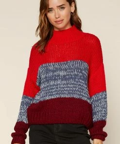 SKIES ARE BLUE Colorblock Mock Neck Sweater Clothing