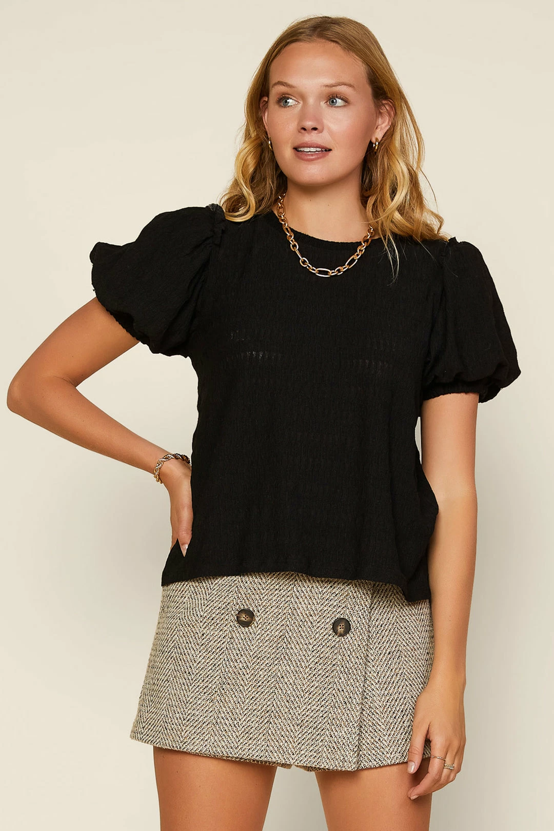 SKIES ARE BLUE Clothing Puffed Sleeve Knit Top 3 SKIES ARE BLUE Clothing Puffed Sleeve Knit Top