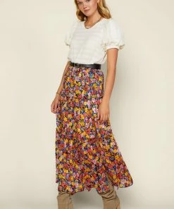 SKIES ARE BLUE Floral Tiered Maxi Skirt
