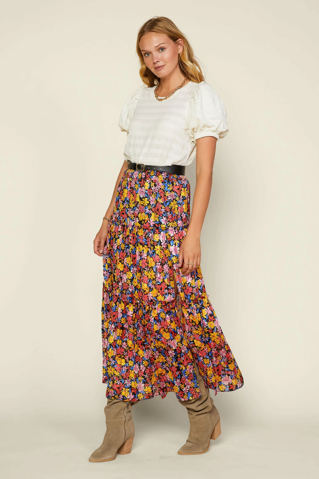 SKIES ARE BLUE Floral Tiered Maxi Skirt 4 SKIES ARE BLUE Floral Tiered Maxi Skirt