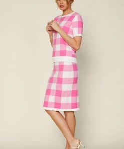 SKIES ARE BLUE Plaid Short Sleeve Sweater Sweaters