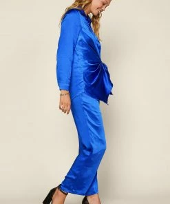 SKIES ARE BLUE Front Tie Satin Top