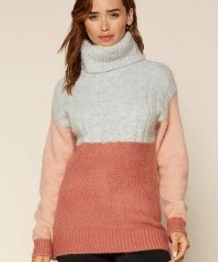 SKIES ARE BLUE Colorblock Turtleneck Sweater Clothing