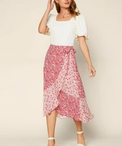 SKIES ARE BLUE Floral Ruffled Midi Skirt