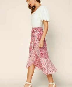 SKIES ARE BLUE Floral Ruffled Midi Skirt