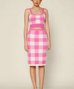 SKIES ARE BLUE Plaid Sweater Cropped Tank Top Tops