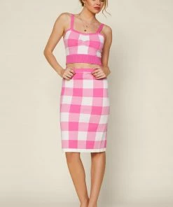 SKIES ARE BLUE Plaid Sweater Cropped Tank Top Tops