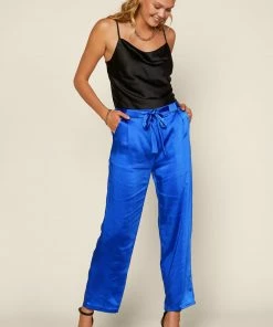 SKIES ARE BLUE Wide Leg Satin Pants Clothing