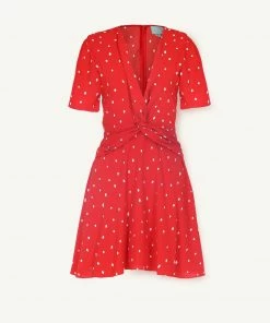 SKIES ARE BLUE Front Twist Dot Dress