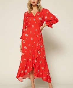 SKIES ARE BLUE Daisy Wrap Midi Dress Clothing