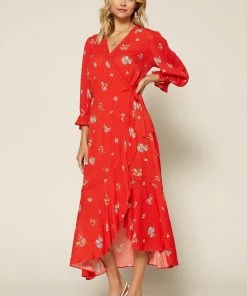 SKIES ARE BLUE Daisy Wrap Midi Dress Clothing
