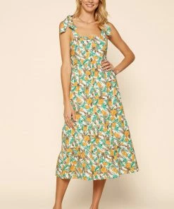 SKIES ARE BLUE Tropical Tie Shoulder Dress Clothing