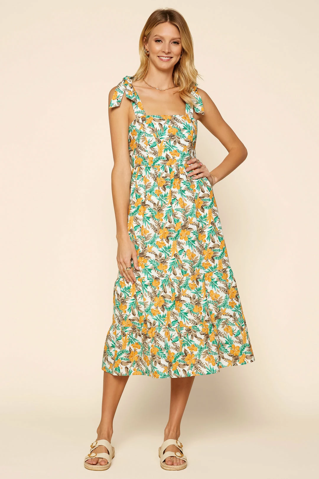 SKIES ARE BLUE Tropical Tie Shoulder Dress Clothing 4 SKIES ARE BLUE Tropical Tie Shoulder Dress Clothing