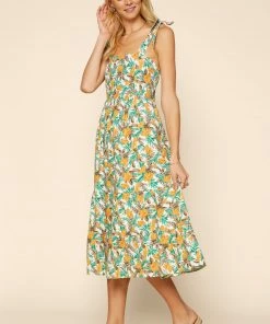 SKIES ARE BLUE Tropical Tie Shoulder Dress Clothing