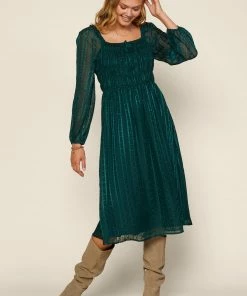 SKIES ARE BLUE Clothing Jacquard Smocked Midi Dress