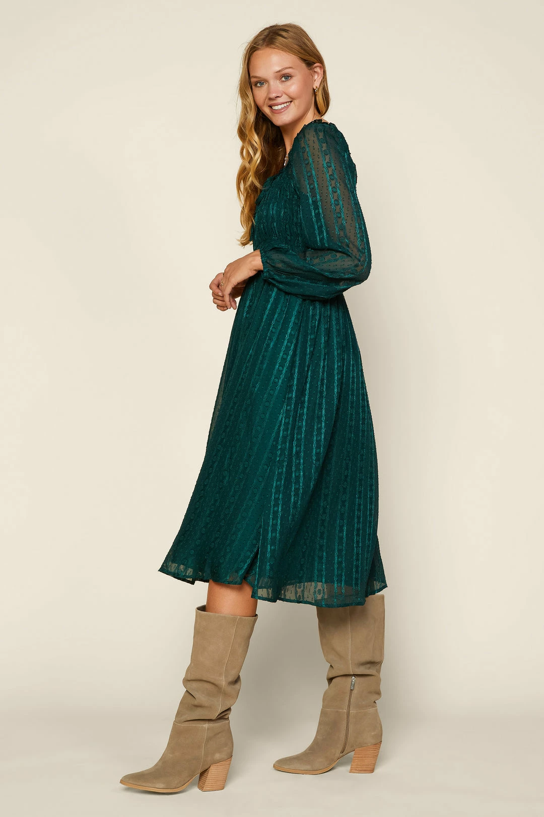 SKIES ARE BLUE Clothing Jacquard Smocked Midi Dress 6 SKIES ARE BLUE Clothing Jacquard Smocked Midi Dress