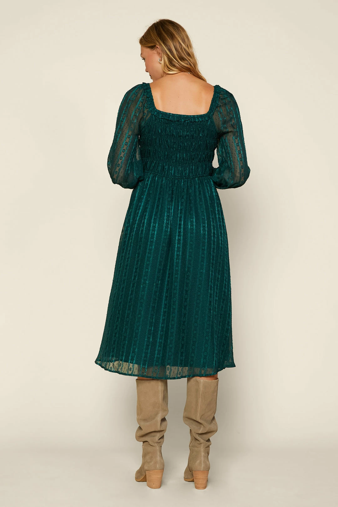 SKIES ARE BLUE Clothing Jacquard Smocked Midi Dress 8 SKIES ARE BLUE Clothing Jacquard Smocked Midi Dress