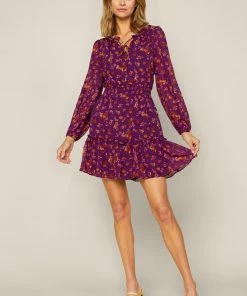 SKIES ARE BLUE Floral Swiss Dot Mini Dress