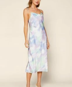 SKIES ARE BLUE Clothing Tie Dye Satin Cowl Dress