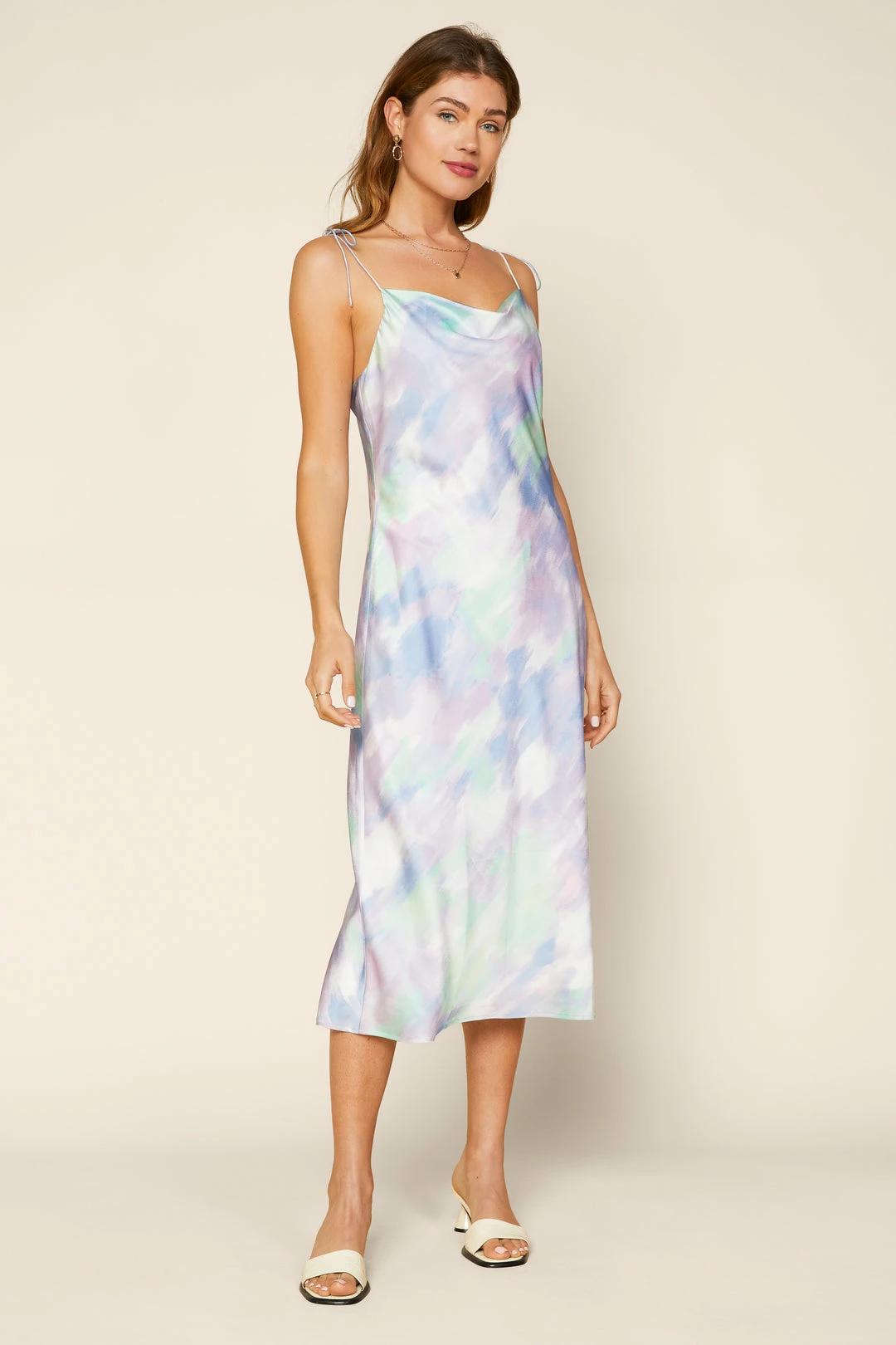 SKIES ARE BLUE Clothing Tie Dye Satin Cowl Dress 3 SKIES ARE BLUE Clothing Tie Dye Satin Cowl Dress